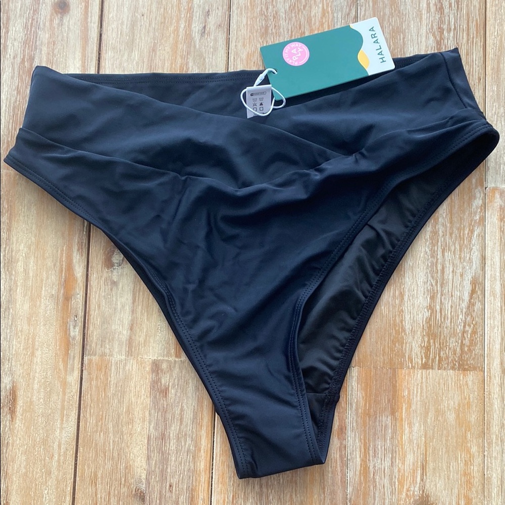 Halara Women's Black Crossover High waisted Swim Bottom